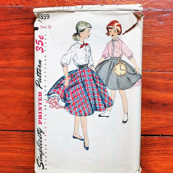 Einfachheit 4859 - Mädchen Kreis Rock - Petticoat - Bluse - 50er Jahre Vintage Schnittmuster