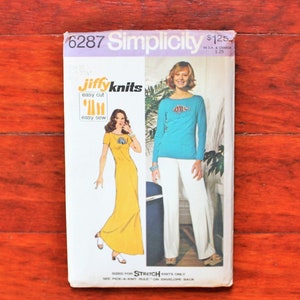 Simplicity 6287 - Maxi Dress - Knits - Top - Pull On Pants - 70s Vintage Sewing Pattern