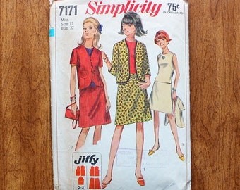 Simplicity 7171 - A Line Skirt - Jacket - Blouse - Easy Sew - 60s Vintage Sewing Pattern