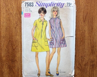 Simplicity 7583 - Zip Front Dress - Mini - 60s Vintage Sewing Pattern