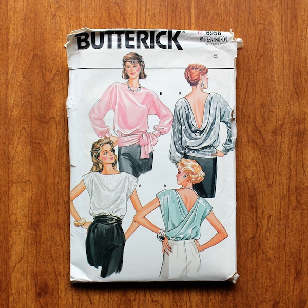 Butterick 6958 - Misses Blouse - Blouson - Draped - Dolman - 80s Vintage Sewing Pattern