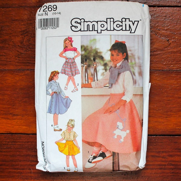 Simplicity 7269 - Girls Circle Skirt - Poodle Skirt - 90s Vintage Sewing Pattern