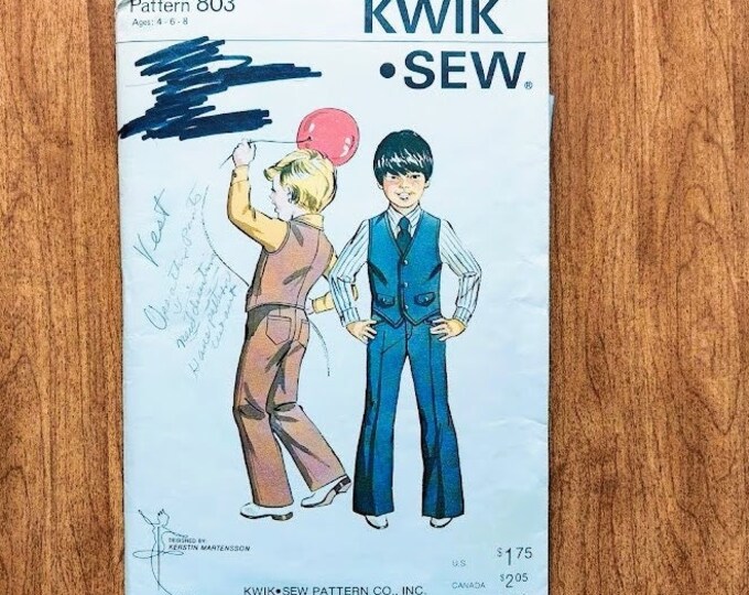 Kwik Sew 803 - Boys Vest - Pants - UNCUT - 80s Vintage Sewing Pattern ...