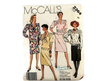 1980s Vintage Sewing Pattern - McCalls 2364 - Secretary Dress Blouse Skirt UNCUT