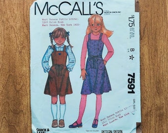 McCalls 7591 - Girls Jumper - Wrap - Quick and Easy - 80s Vintage Sewing Pattern