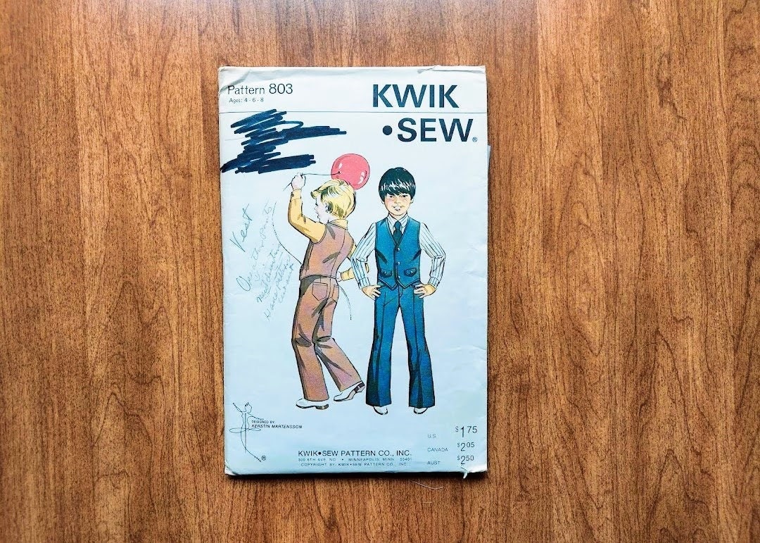 Kwik Sew 803 - Boys Vest - Pants - UNCUT - 80s Vintage Sewing Pattern ...
