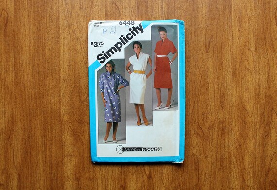 Simplicity 6448 - Pullover Dress - Cuffed Sleeves - UNCUT - 80s