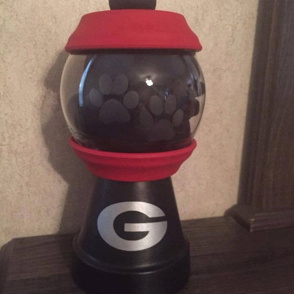 GA Decor: candy dish, GA faux gumball machine, Ga Bulldawg candy dish, Sic' Em pet treat dish