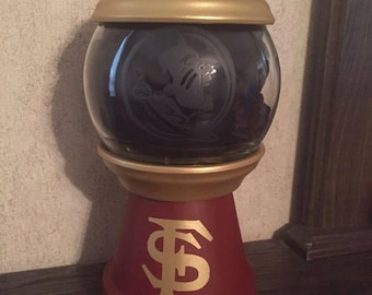 FSU Decor: candy dish, Florida State University candy jar, Fear the spear, FSU Seminole candy dish, pet treat dish, Nole Nation