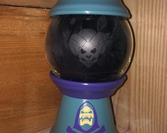 Masters of the Universe inspired decor: Skeletor faux gumball machine, Eternia candy jar, Masters of the Universe pet treat dish, Keldor