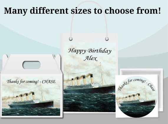 Gift Bag Labels Gable Box Stickers Unique Birthday Party Favor Supplies Personalized Custom Made Titanic Scene Travel