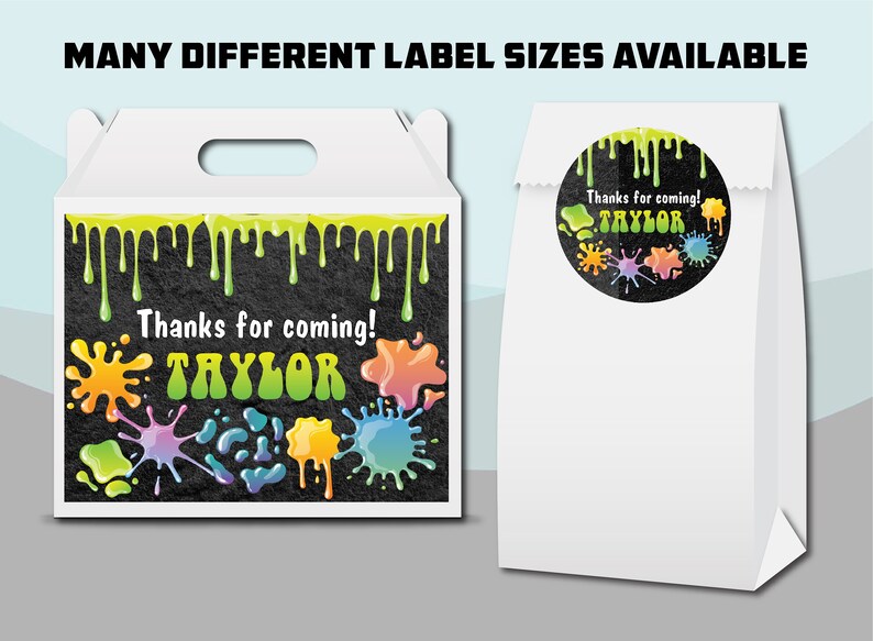 Gift Bag Labels Gable Box Stickers Birthday Baby Shower Party Favor Supplies It/'s Slime Time Bright Rainbow Colorful Chalkboard