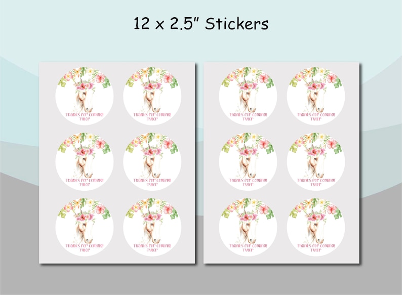 Gable Box Stickers Beautiful Personalized Pink Horse With Flower Floral Watercolor |Gift Bag Labels Birthday Party Favor Supplies
