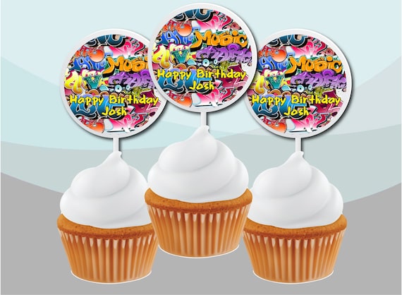 24 GRAFFITI CUPCAKE TOPPERS FAIRY CAKE RICE PAPER TEENAGER ART GIRLS BOYS