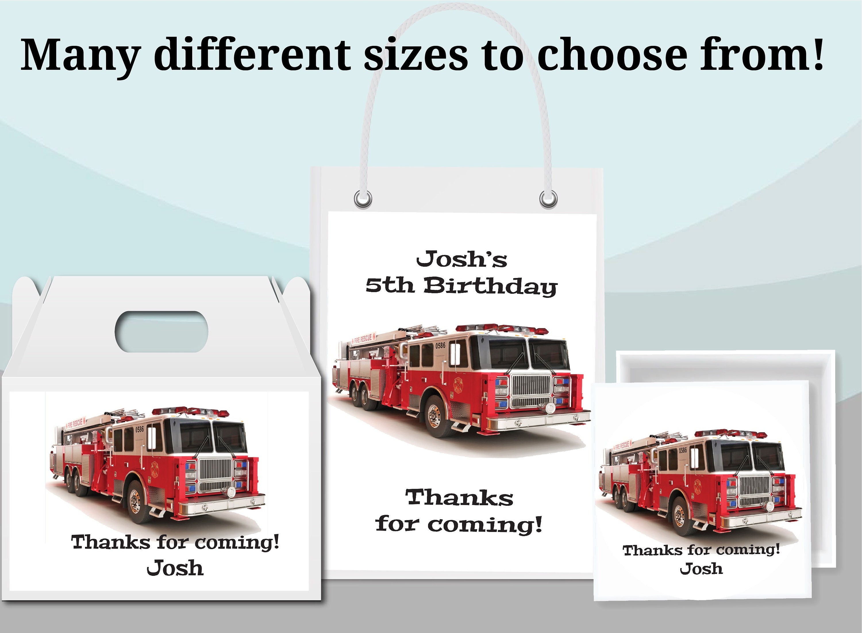 Boy's Red Fire Truck Photo Gift Bag Labels Gable Box Etsy