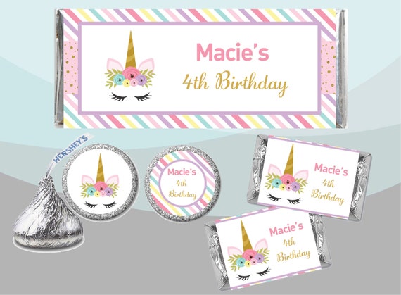 Pastel Fantasy Girl Birthday Party Candy Favor Stickers Unicorn Kiss Labels