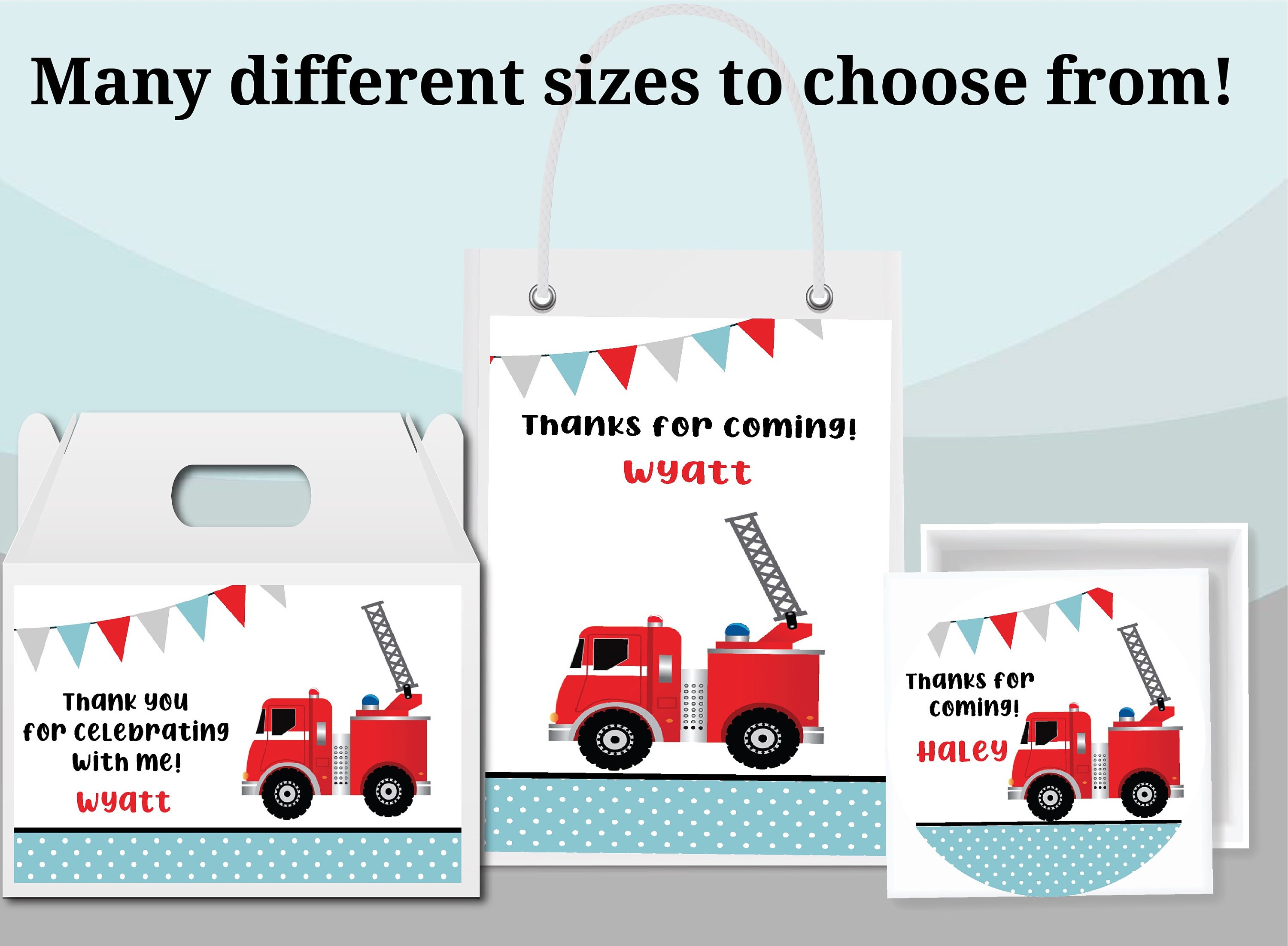 Fire Engine Fire Truck Boys Red Light Blue Gift Bag Labels Etsy