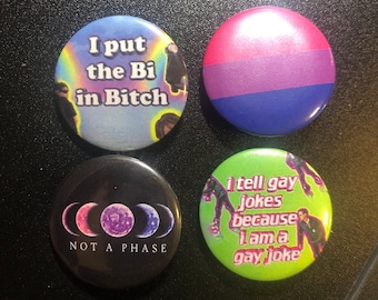 Bisexual Pride Pin Set: Meme Buttons (Set of 4)