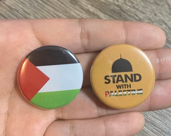 Palestine Pinback Buttons: Palestinian Flag, Stand With Palestine - Set of 2 (1.25 inch)