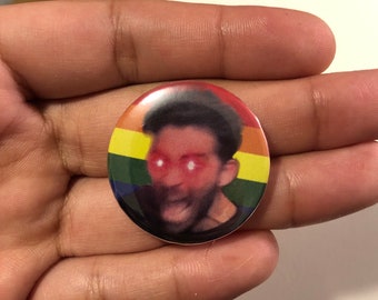 Hasan Piker Hasanabi 'LGBTQ Foe' Meme Pinback Button - Gay Pride Flag (1.25 inch)