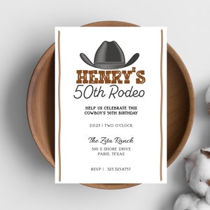 EDITABLE 50th Rodeo Birthday Invitation for Over The Hill Birthday Party Digital or 5x7 Print Card Western Themed