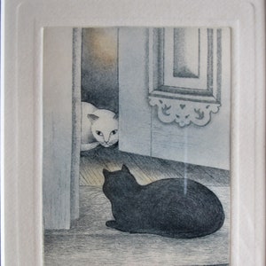 P. St Laurent Etching, Cats Le guet image 1