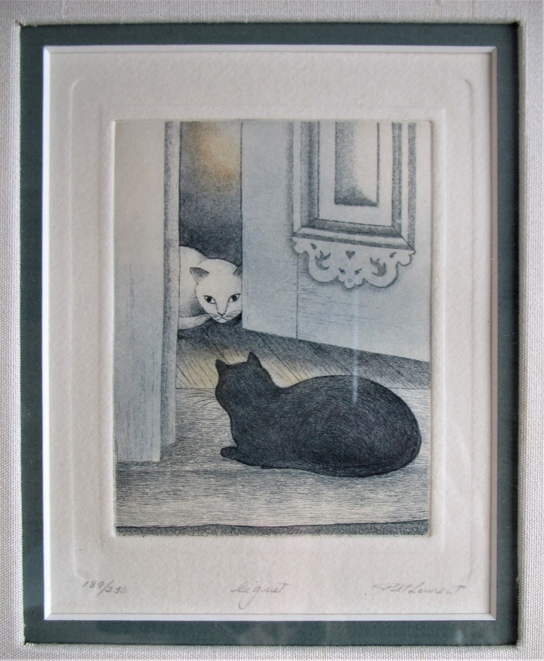 P. St Laurent Etching, Cats Le guet image 1