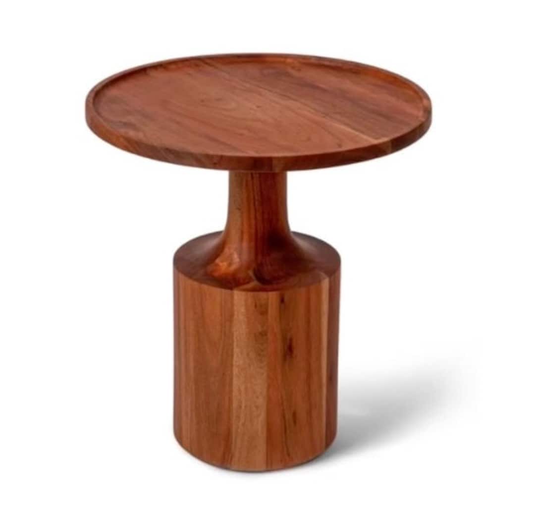 Turned Wood End Table Teak Custom Etsy