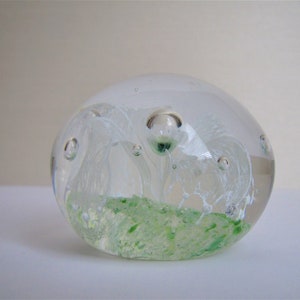 Controlled Bubble Green White Glass Paperweight image 2