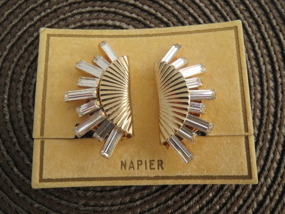Napier Rhinestone Earrings on Card NOS - image 1