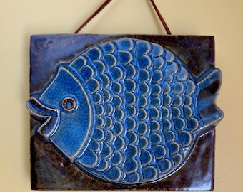 Stengods Fischer Fish Tile Danish MCM Stoneware