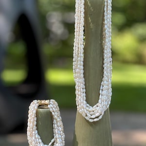 Choker | Pearl Bracelet Multi Strand | Gold 18kt Beads |   Freshwater Pearl Strands Choker
