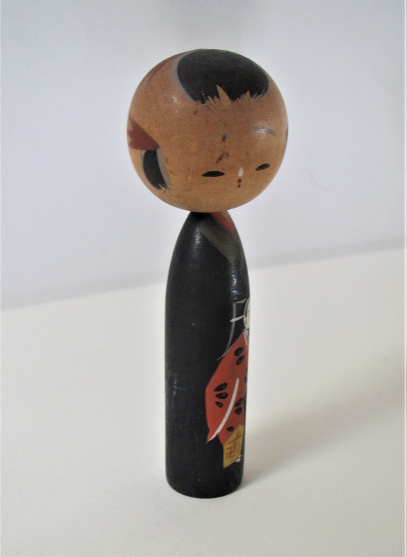 Vintage Japan Kokeshi Kimono Peg Wood Doll Bobble Boy 1 doll image 5