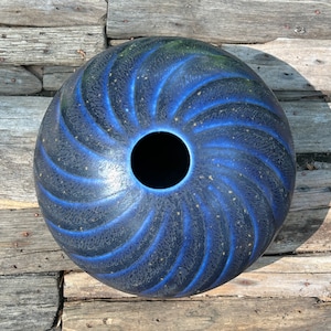 Wilhelm Kåge &quot;Kapa&quot; Vase Blue Haresfur Glaze Scandinavian Midcentury Kage