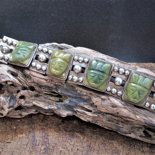 Jade Aztec Sterling shops Bracelet Vintage