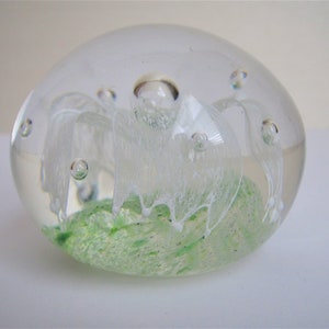 Controlled Bubble Green White Glass Paperweight image 4