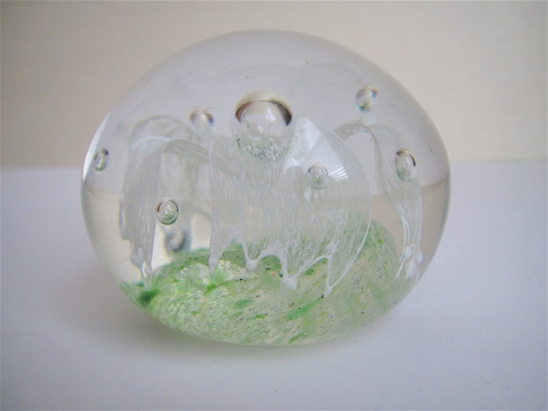 Controlled Bubble Green White Glass Paperweight image 4