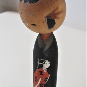 Vintage Japan Kokeshi Kimono Peg Wood Doll Bobble Boy 1 doll image 2