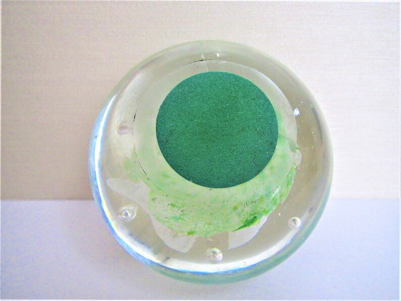 Controlled Bubble Green White Glass Paperweight image 3