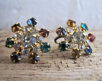 Adele Simpson Rainbow Colored Earrings, Vintage