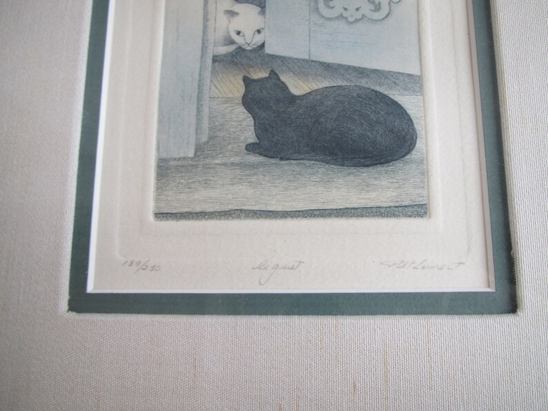 P. St Laurent Etching, Cats Le guet image 3