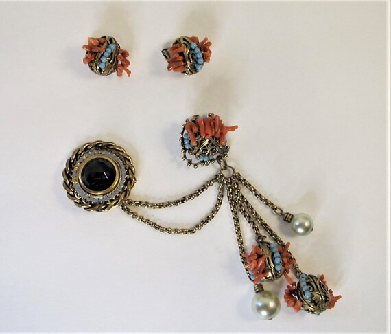 Adele Simpson Chatelaine Swag Brooch and Earrings