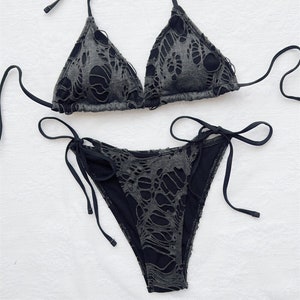 Grunge Bikini Distressed Gothic Ripped Alternative Goth Swimwear