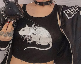 Grunge Rat Bodycon Black Cropped Tank Top Goth Alt Crop Top