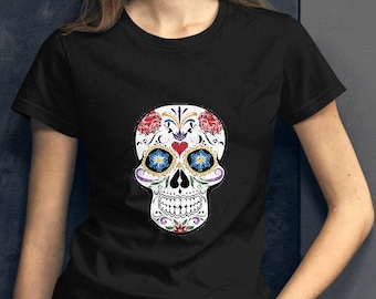 Sugar Skull Shirt, Day of the Dead tshirt, Skull shirt, Dia De Los Muertos, Halloween skulls tee, Goth t-shirt, Gothic Skull, colorful skull
