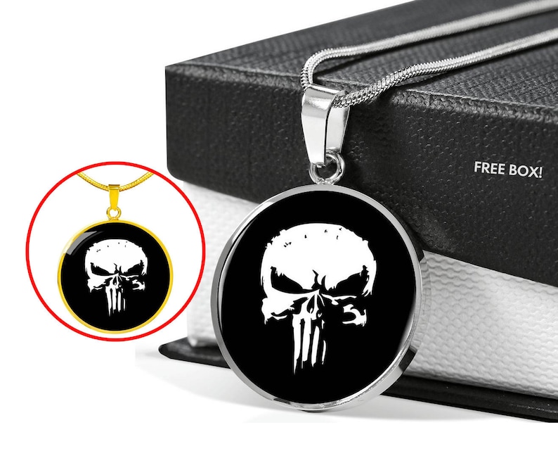 Free Gift Box Cosplay jewellery charm Punisher Pendant Necklace jewelry Silver or 18k Gold pendant The Punisher Skull Custom Engraving