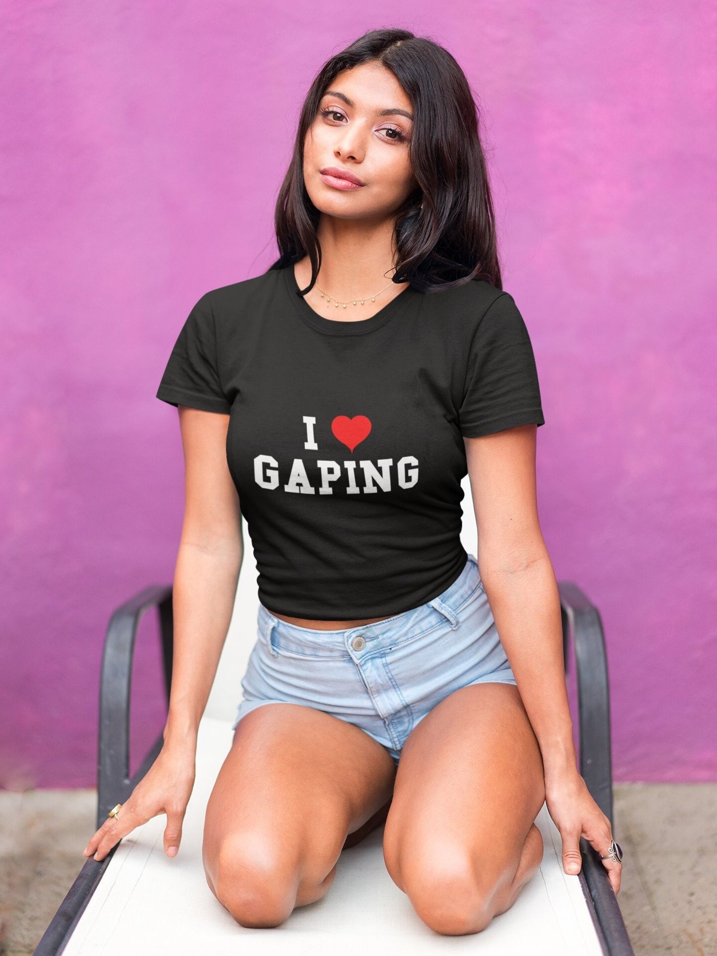 Ik hou van gapend crop top shirt anale dameskleding kont