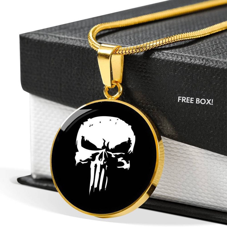 Free Gift Box Cosplay jewellery charm Punisher Pendant Necklace jewelry Silver or 18k Gold pendant The Punisher Skull Custom Engraving
