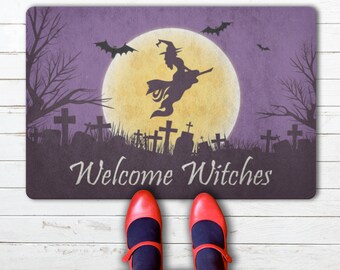 Welcome Witches Halloween Doormat, Funny Fall Doormat, Cute Halloween Welcome Witch On Your Porch, Decorative Holiday Door Mat, Unique