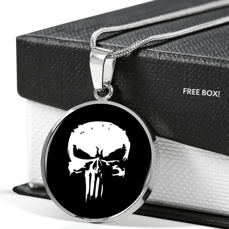 Free Gift Box Cosplay jewellery charm Punisher Pendant Necklace jewelry Silver or 18k Gold pendant The Punisher Skull Custom Engraving